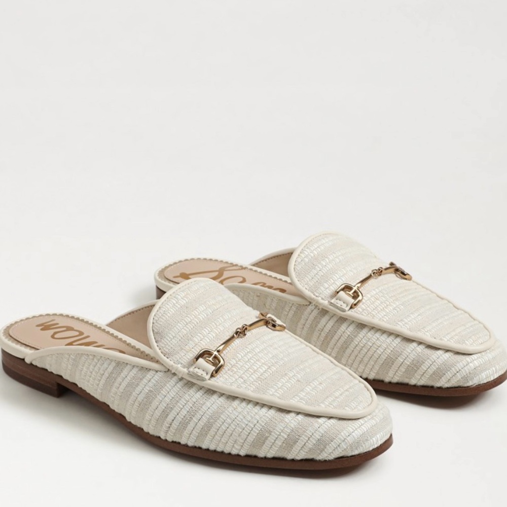 Sam Edelman White Mules with Gold Accent